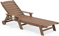 SERWALL Patio Chaise Lounge Chair, 78'' Long HDPE 5 Positions Adjustable Poly Lounge Chair with Rolling Wheels & Cup Holder for Pool, Brown