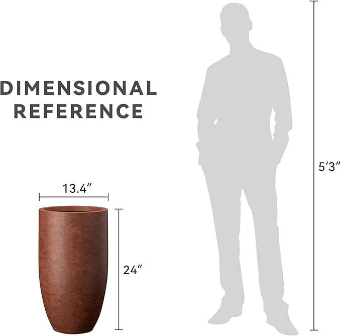 Kante 24 Inch Tall Round Concrete Planter, Large Indoor Outdoor Plant Pots with Drainage Hole and Rubber Plug, Modern Decorative Garden Pots for Home Patio Porch, Rusty