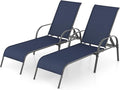 Giantex 2 Pack Patio Lounge Chair, Outdoor Chaise Lounge with 5 Adjustable Backrest, Sturdy Steel Frame, Sunbathing Recliner, Beach Chair, Tanning Chair for Outside, Yard, Balcony, Pool Chairs, Navy
