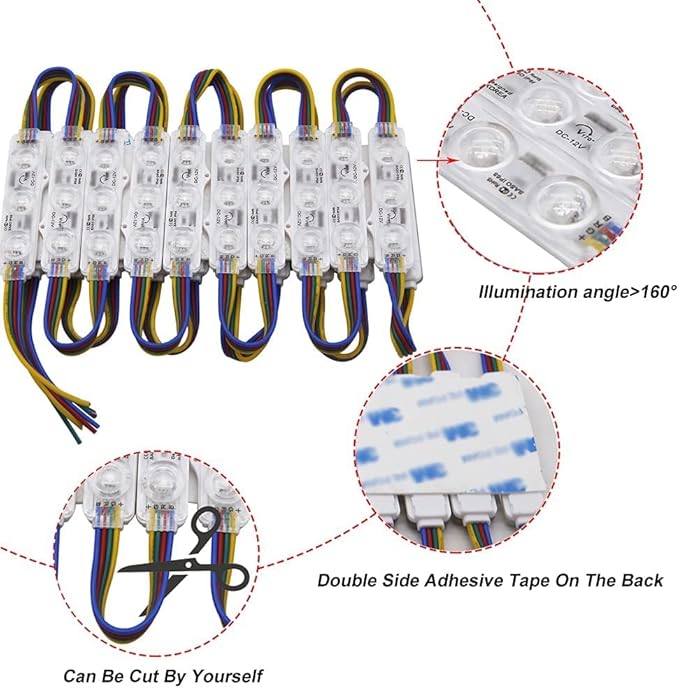 LED Window Lights Storefront Lights for Business Upgraded LED Modules Waterproof Store Decorative Light for Advertising Letter Signs Lightbox RGB 120 Pieces 3 LED Strip Light 60 FT