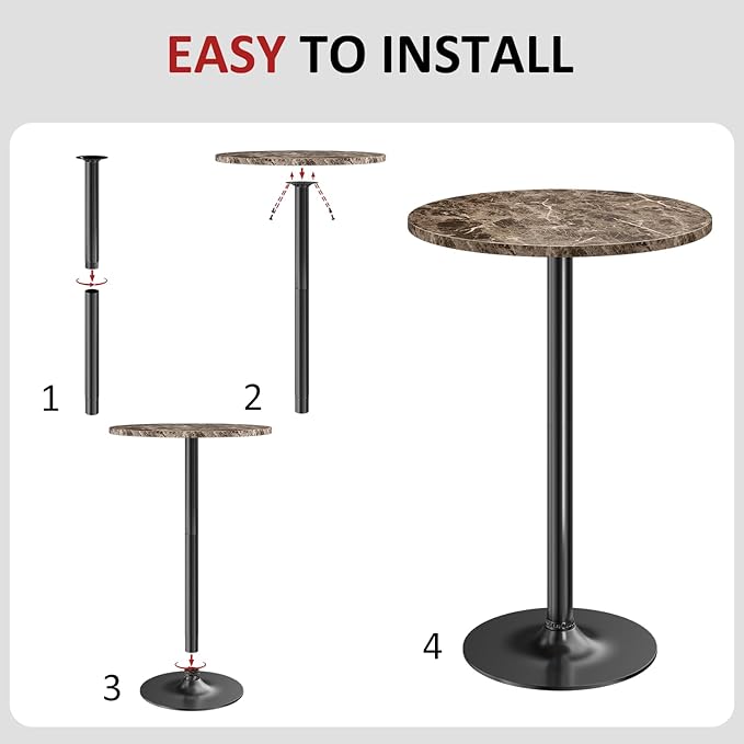 Furmax Bistro Pub Table Round Bar Height Cocktail Table for Home Bar, Round Bar Tables for Party, Dining Room, Living Room and Wedding, Metal Base MDF Top Obsidian, 40.6 Inch Height (1, Faux Marble)