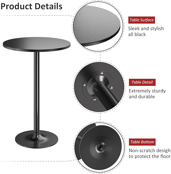 Furmax Bistro Pub Table Round Bar Height Cocktail Table for Home Bar, Small Round Bar Tables for Party, Dining Room, Living Room and Wedding, Metal Base MDF Top Obsidian, 40.6 Inch Height (4, Black-1)