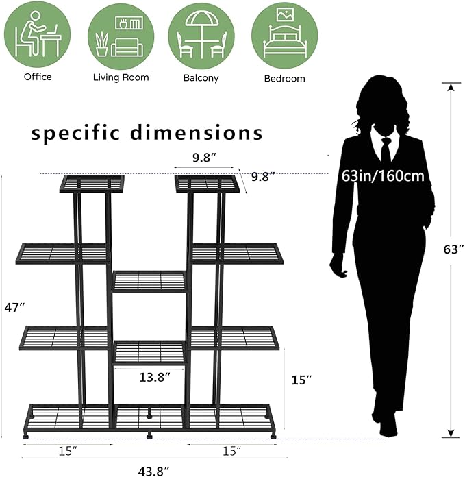 Twhep Heavy Duty Metal Plant Stand, large Multifunctional Plant Stand for Indoor Outdoor, for Tall Large Rack for Living Room Garden Balcony, Black(9 Tier)