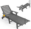 Ciokea Lounge Chair Outdoor, Oversized Chaise Lounge Chair with 5 Positions, HDPE, Patio Lounge Chair with Wheels & Cup Holder for Pool, Deck, Poolside, Dark Grey