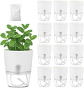 Planterhoma 12 Pack Self Watering Pots for Indoor Plants, 3.2 Inch Plant Pot Plastic Self Watering Planter for Orchid, African Violet, Clear Flower Pots with Drainage Holes and Wicking Rope, White