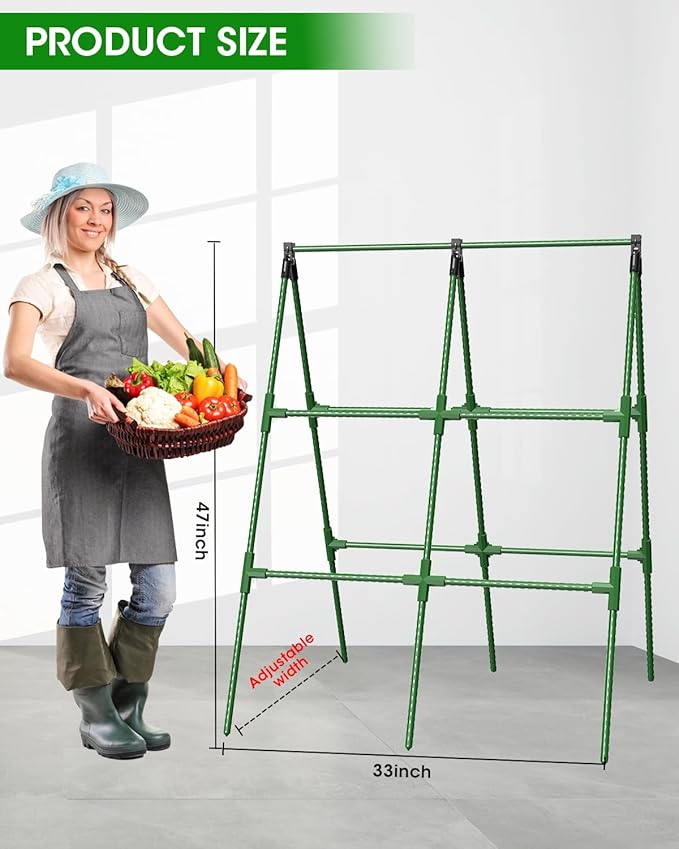 4 Pack Cucumber Trellis, Garden Trellis for Climbing Plants Outdoor, A-Frame Cucumber Trellis for Raised Bed, Plant Grow Support for Tomato, Squash, Vegetable, Flower(33"x47"x4Pcs)