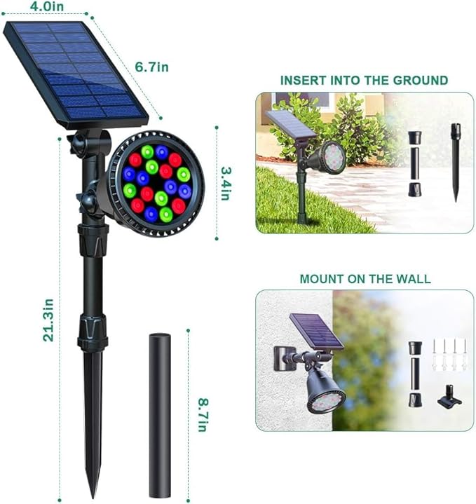 Solar Outdoor Lights, 9 Modes Color Changing 18 LED Halloween Solar Spot Lights Outdoor Waterproof Spotlight Landscape Light Solar Powered for Garden Yard Tree Flag Patio Christmas(2 Pack)