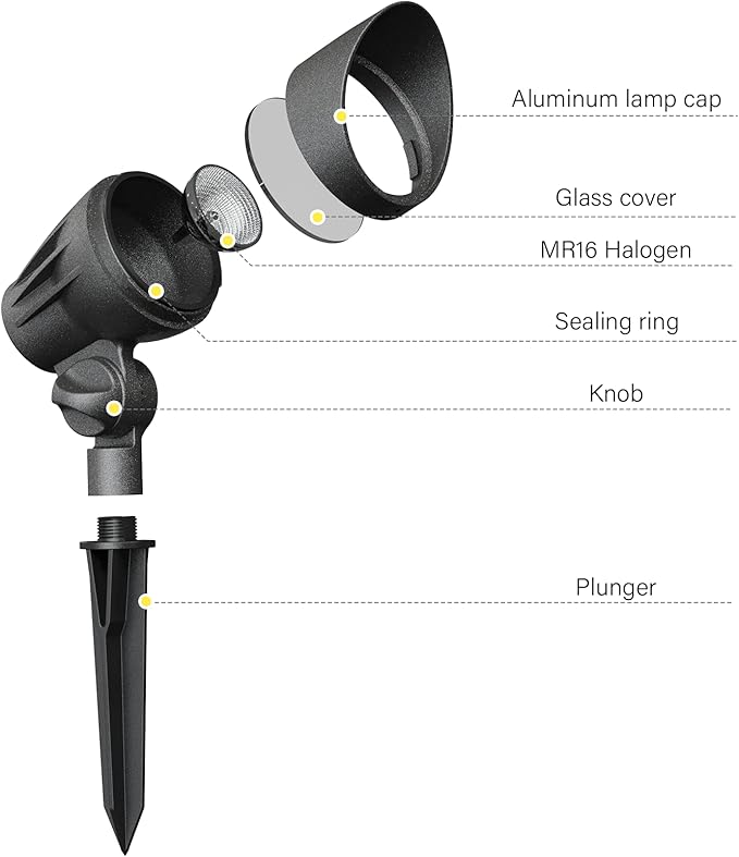 Malibu 50 Watt Floodlight Landscape Lights Outdoor Spotlight Waterproof Path Light Low Voltage Lighting with Spike Stand for Garden, Yard, Pathway, Lawn, Driveway Outdoor Lighting 8301-9601-01