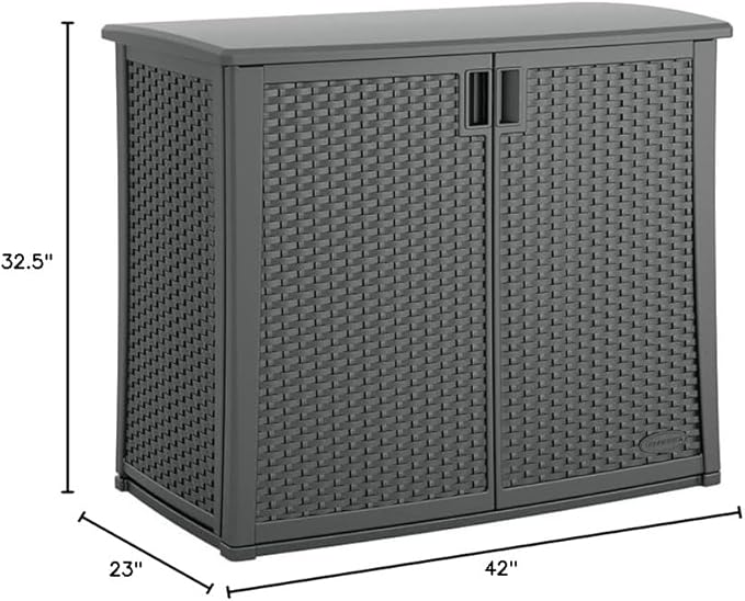 Suncast Resin Outdoor Storage Cabinet, Cool Gray Wicker Resin Outdoor Cabinet, Weatherproof, Lockable Outside Storage for Patio, Deck, Balcony, Porch, Backyard, or Garden, Made in the USA