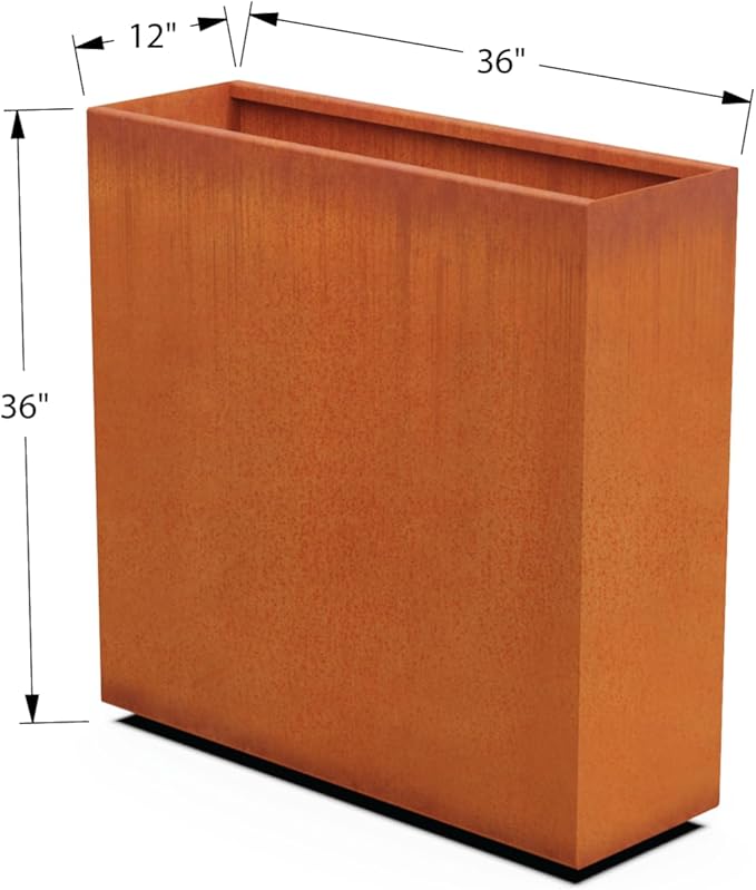 Plantercraft Large Rectangular Planters for Outdoor Plants – 36x12x36 Inch Tall Corten Steel Planter | Metal Outdoor Planter Box for Patio Privacy & Modern Landscape Design | Fully Assembled