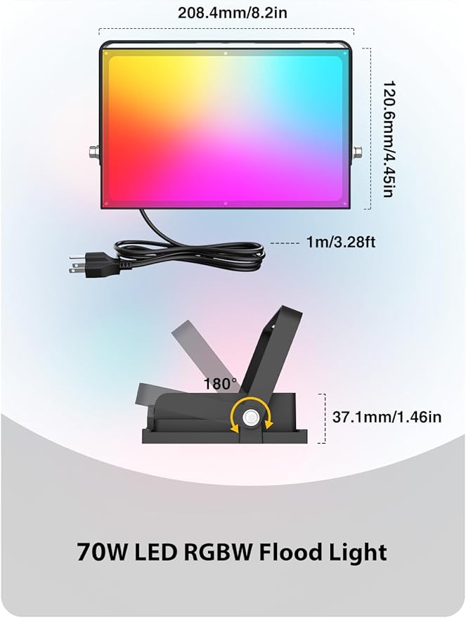 Onforu LED Flood Light Outdoor 700W Equiv, 70W Color Changing RGBW 2700K Floodlight with Remote, Stage Lighting Uplights for Events, IP66 Uplighting Outdoor Spotlight Floor Light for Halloween 4 Pack