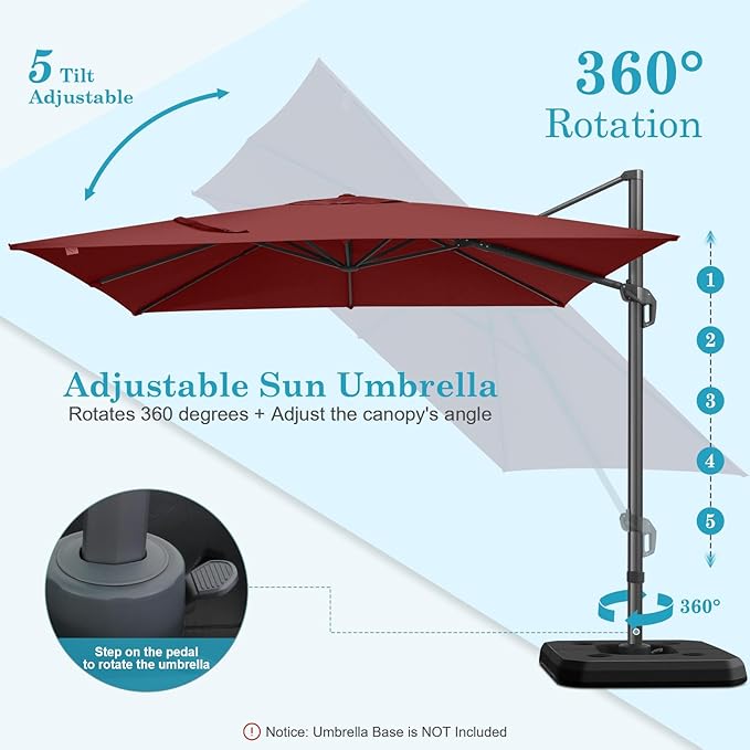 HOTEEL10x10ft Patio Umbrella Cantilever Umbrellas - Upgrade and Intensify - 360 Rotation and 5 Angles Adjustment - Aluminum Offset Pool Umbrella Outdoor Umbrellas for Patio Garden Pool