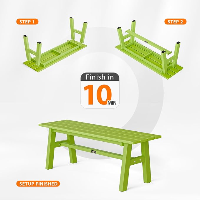VINGLI 47” Outdoor Bench Garden Bench HDPE Porch Bench w/Metal Legs, Poly Lumber Patio Bench, 660 LBS Capacity Outdoor Backless Bench(Green)