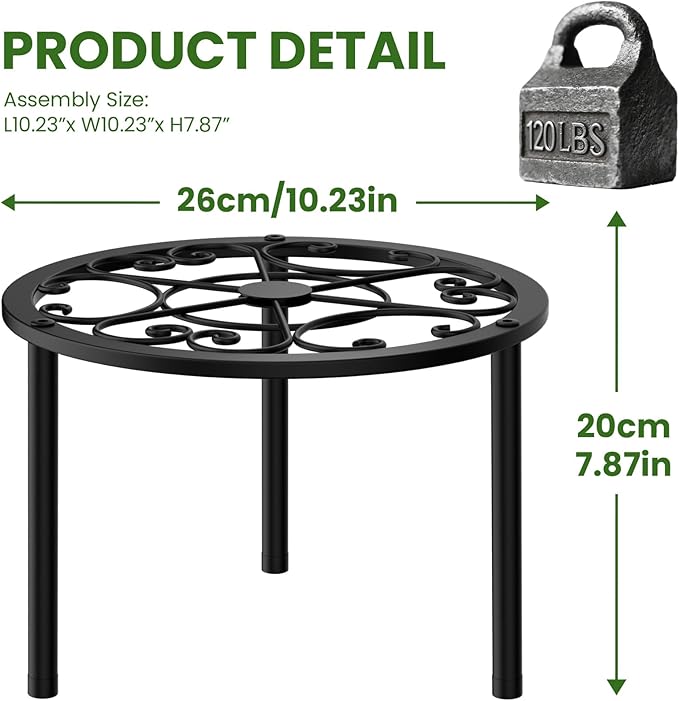 TOSKING 2-Pack Heavy Duty Metal Plant Stands - 10-inch Decorative Round Plant Stand, Adjustable Leveling Feet & Rust-Resistant Finish for Indoor/Outdoor Use