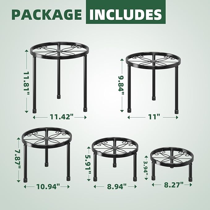 Simple Trending Metal Plant Stand Indoor Outdoor, Heavy Duty Flower Pots Stand, Anti-Rust Iron Plant Pot Shelf Holder for Multiple Plant (5 Pack Black)
