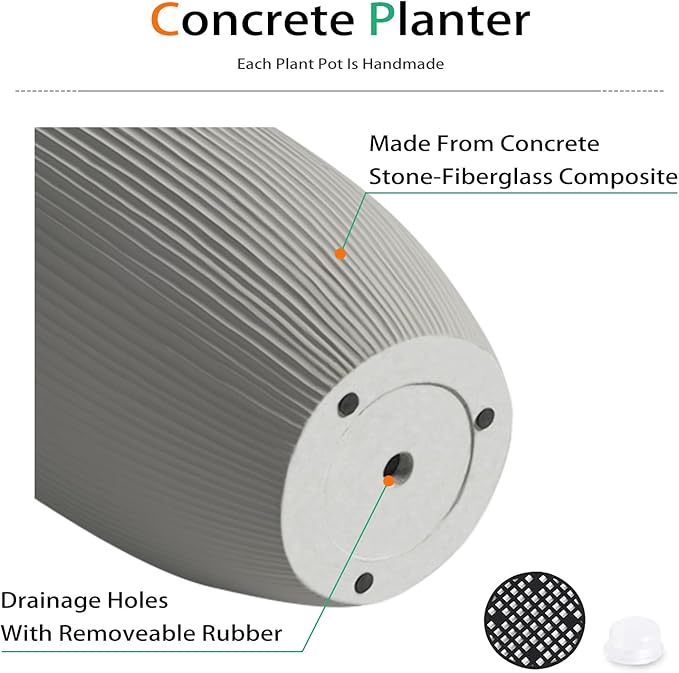Tall Planters for Outdoor Plants, Large Concrete Flower Pots for Garden Front Porch, Patio, Indoor (Vertical Gray)