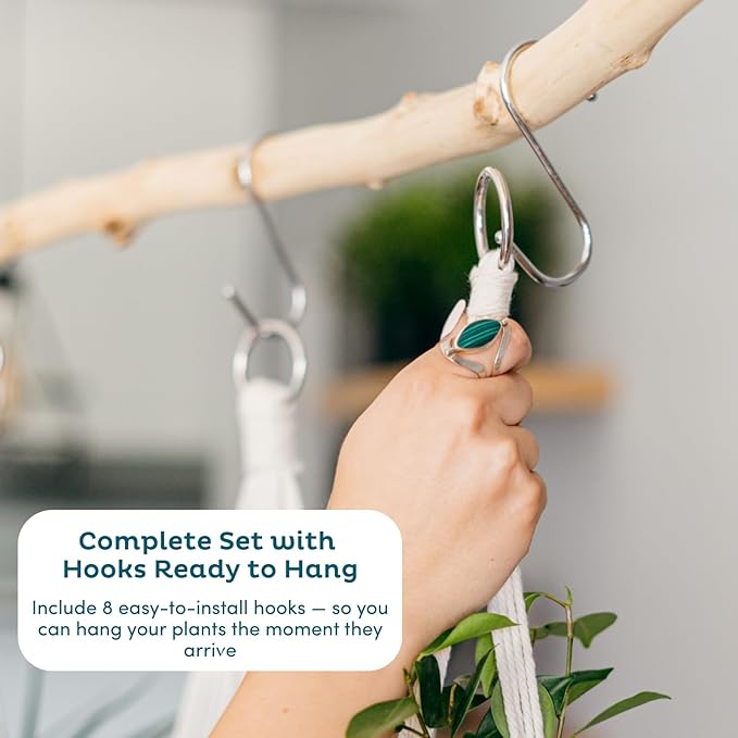 Nook Theory 4-Pack Macrame Plant Hangers with 8 Hooks - Hanging Planters for Indoor Plants, Boho Macrame Hangers Indoor Outdoor, Decorative Plant Hanger Indoor (Pearl)