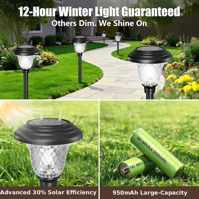 BEAU JARDIN 8 Pack Solar Pathway Lights Outdoor Solar Powered Light Christmas Gift Waterproof Glass High Lumen for Garden Landscape Path Yard Walkway Patio Driveway Outside White Color Changing Black