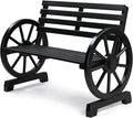 VINGLI Rustic Wooden Wheel Bench Outdoor Bench, Patio Bench Wagon Slatted Seat, Garden Benches for Outdoors 350lbs High Capacity, Weather Resistance (Black, 41in)