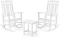 LUE BONA Outdoor Rocking Chairs Set, 3-Piece, HDPS Poly Porch Rockers with Table, Plastic Weather Resistant Rocking Chair Set for Outdoor Indoor, Garden, Backyard, 350lb,White Chairs+Table