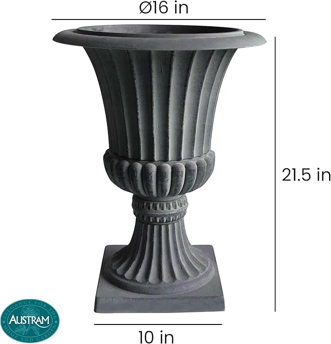 Urn Planters 22", Set of 2, Tall Stone-Resin Pedestal Planters for Outdoor Plants, Large Front Porch Decor, Patio Garden Pots, Outdoor Urns for Entryway, Porch & Deck, Grey Plant Pot