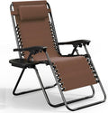 Nestl Zero Gravity Chairs, Portable Patio Lounge Chair Outdoor with Pillows & Cup Holder Trays, Adjustable Steel Mesh Reclining Camping Chair, Folding Patio Lawn Chair for Deck, Beach, Yard - Brown