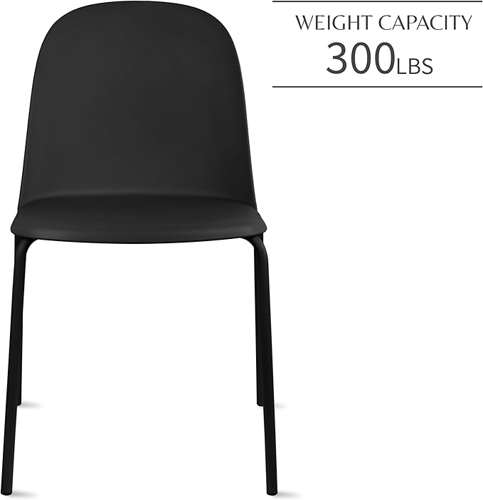 2xhome Modern Stackable Armless Dining Chair, Plastic Shell Seat with Metal Legs for Indoor Outdoor Home Kitchen Patio Cafe, Black