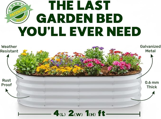 Plant & Plot Galvanized Raised Garden Beds Outdoor // 4×2×1 ft (2-Pack) Planter Raised Beds for Gardening, Vegetables, Flowers // Large Metal Garden Box // Patented Tool-Free Design (Light Gray)