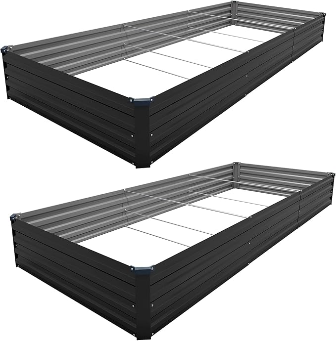 12×4×1FT(2PCS) Galvanized Raised Garden Bed Kit,Metal Planter Boxes,Large Outdoor Planters Garden for Planting Vegetables,Flowers,Herbs -Black