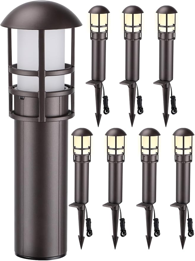 LEONLITE 8-Pack Low Voltage Landscape Lights Pathway, 3W 12V LED Path Lights, CRI90+, IP65 Waterproof Walkway Light, ETL Listed, Oil Rubbed Bronze Aluminum Housing, 3000K Warm White