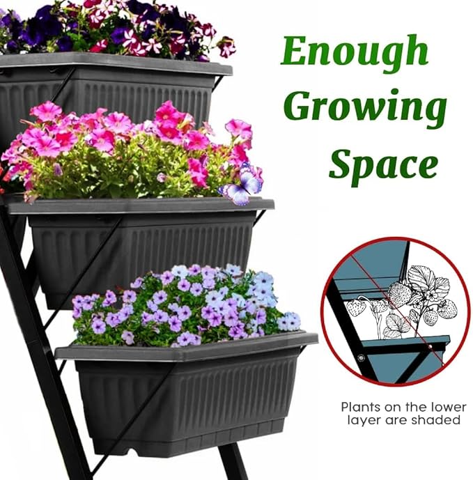 SEJOV 4FT Vertical Raised Garden Bed, 5 Tiers Elevated Planter Box for Herbs Vegetables Flowers, Graden Vertical Planter with Drainage System for Patio Balcony Garden Outdoor Indoor Plants (Black)