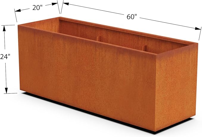 Plantercraft Large Rectangular Planters for Outdoor Plants - 60x20x24 Corten Steel Planter, Extra Large Outdoor Planter Box for Modern Garden & Patio Landscapes