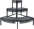 aboxoo 3 Tier Plant Stand Flower Pot Rack, Metal Stair-Step Style Corner Shelf Planters, Quarter Round Display Holder for Indoor Outdoor Use(Black, Semicircle)