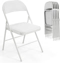 VINGLI 6 Pack Folding Chairs with Padded Seats, Metal Frame with Pu Leather Seat & Back, Capacity 350 lbs, White