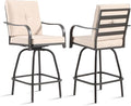 Patio Swivel Bar Stools Set of 2, Outdoor Bar Height Swivel Chairs with Cushions for Garden Balcony Backyard, Beige