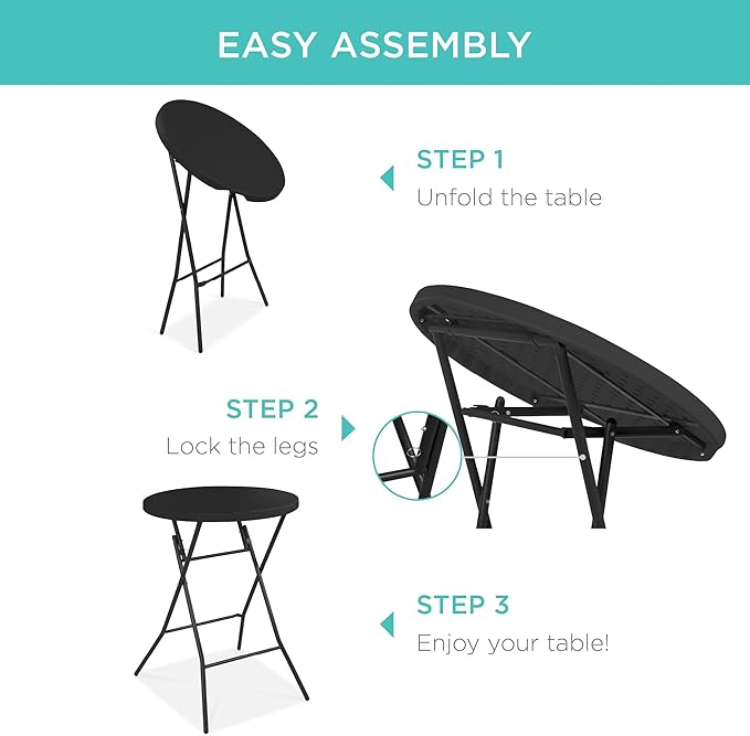Best Choice Products 32in Bar Height Folding Table, Round Indoor Outdoor Accessory for Patio, Backyard, Dining Room, Events w/Thick Table Top, Metal Frame, Locking Legs, 330lb Weight Capacity - Black