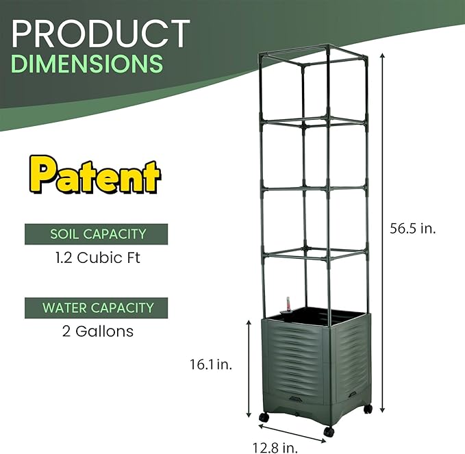 Tomato Planter Pot Tomato Box Raised Garden Bed 56.5" Tall Self-Watering and Water Indicator Planter for Tomato Outdoor Indoor Metal Trellis for Climbing Plants Large Reservoir-1 planter-not 2