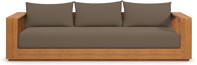 Modway Tahoe Acacia Wood Outdoor Patio Sofa in Natural Cocoa with Weather-Resistant Cushions - Ideal as a Porch Couch or Sunroom Sofa