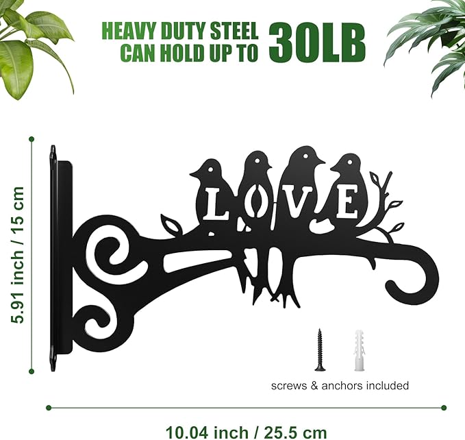 2-Pack Aesthetic Plant Hangers Outdoor and Indoor – 10 Inch Metal Hanging Plant Bracket with Beautiful Bird Pattern – Anti Rust Plant Hooks for Hanging Baskets, Bird Feeder, Windchime, Lantern