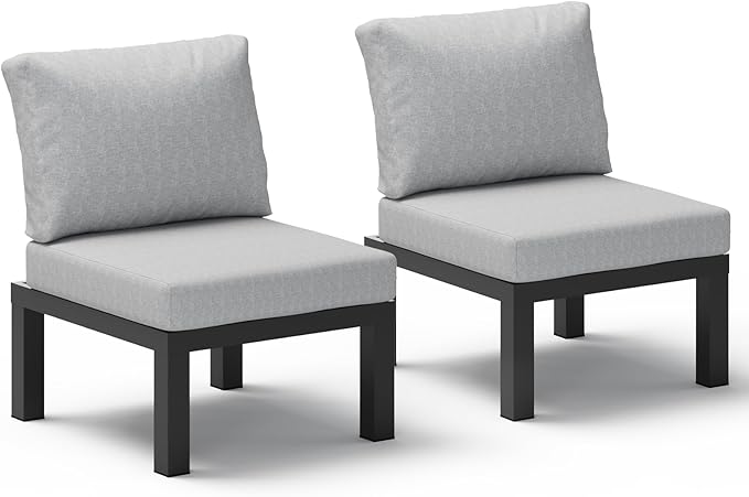 Aluminum Outdoor Patio Sofa Set, 2 Seats Modular Sectional Single Seat Sofa Chairs with Removable Cushions, All-Weather Outdoor Conversation Sets for Garden & Yard, Gray