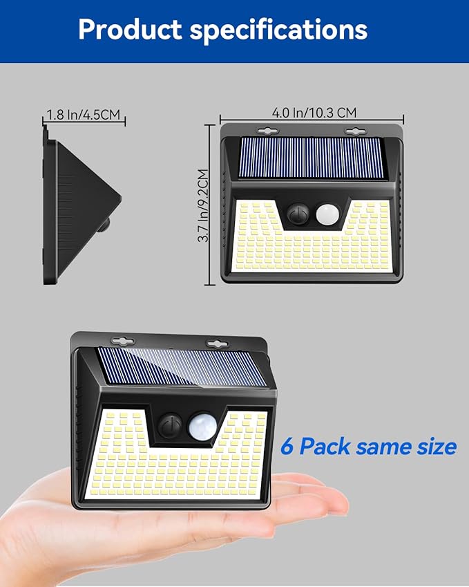 Peasur Solar Lights Outdoor Motion Sensor, 6 Pack 140 LED Solar Powered Fence Light Waterproof, 3 Modes Security Wall Lighting for Outside Yard Deck Garden