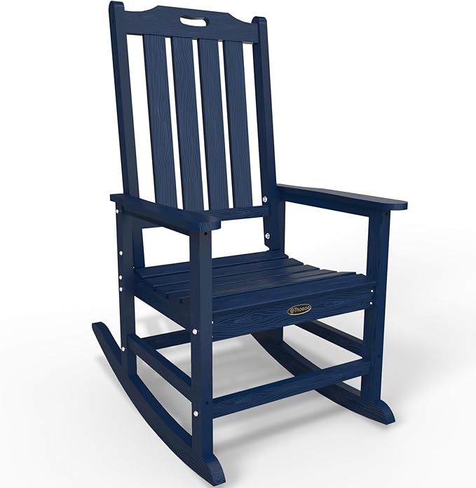Oversized Rocking Chair, Outdoor Rocking Chair for Adults, All Weather Resistant Porch Rocker for Lawn Garden, Navy Blue