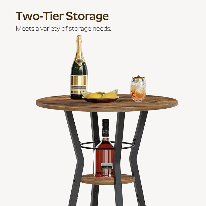 Bar Table, 2-Tier Round High Top Table, Pub Table, Home Bar Counter Height Tables, Bistro Tables, for Kitchen, Living Room, Meeting Room, Pub, Rustic Brown and Black BT03BR