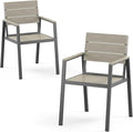 Outdoor Patio Dining Chairs Set of 2, Aluminum & HDPS All-Weather Dining Chiars for Deck, Lawn, Backyard, Pool (Classic Gray)