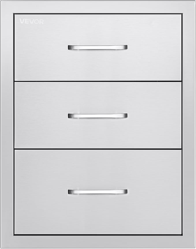 VEVOR Outdoor Kitchen Drawers 18.11" W x 23.23" D x 23.23" H, Triple-Access Stainless Steel Modular Drawer Cabinet with Handles, BBQ Island Drawer for Outdoor Kitchen or BBQ Island Patio Grill Station