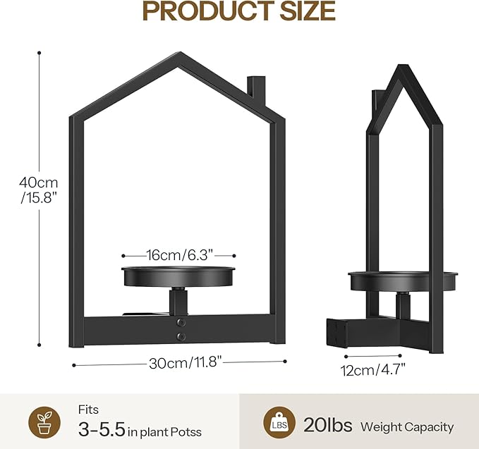 HOOBRO Wall Plant Holder, Wall Planters for Indoor Plants Set of 2, Plant Hanger Indoor Window Plant Shelves for Indoor Outdoor Decor, Black BK08HJP201
