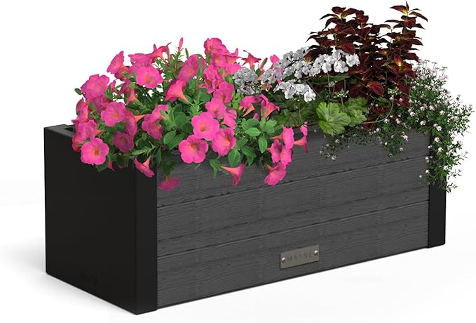Mayne Vista 2ft Modern Window Box Planter with Panel Design and Drainage Hole