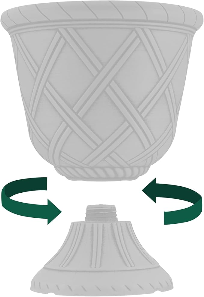 Arcadia Garden Products PL61BG Lattice Plastic Garden Urn, Classic Decorative Garden Pot Planter for Indoor and Outdoor Plants, Beige