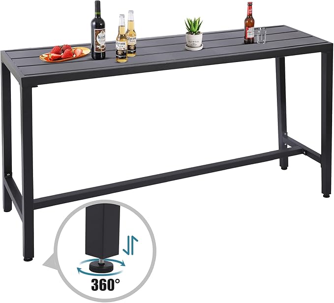 Outdoor Bar Table, Patio Console Pub Height Table with Powder Coated Steel Frame, Weather Resistant Waterproof Top for Hot Tub, Balcony, Garden, Yard, Poolside