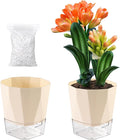2 Pack Self Watering Pots for Indoor Plants, 8.4" Self Watering Planters Large African Violet Self Watering Clear Pots for Plants Large Herb Orchid Flower Houseplant, Ivory White